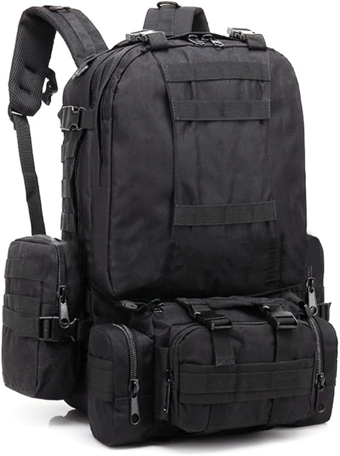 55L Military Tactical Backpack for Men Army 3 Day Assault Pack Large Camping Detachable Rucksack Molle Bag (Black)