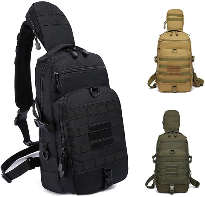 Outdoor Sports Hiking Sling Bag Shoulder Pack Camouflage Tactical Molle Chest Bag - Black