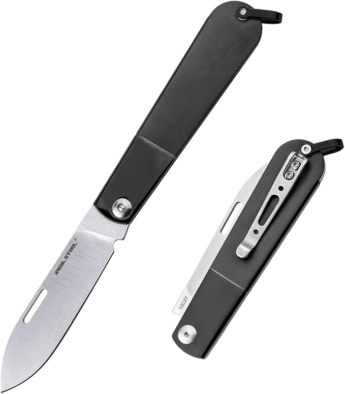REALSTEEL Real Barlow RB-3 Folding KnifePocket KnivesColor Layering Steel HandleSlipjointNail Nick2.8 12C27 SteelDrop Point1.7ozIndoor Utility EDCGift for Men WomenCutting FruitCheseeBrea