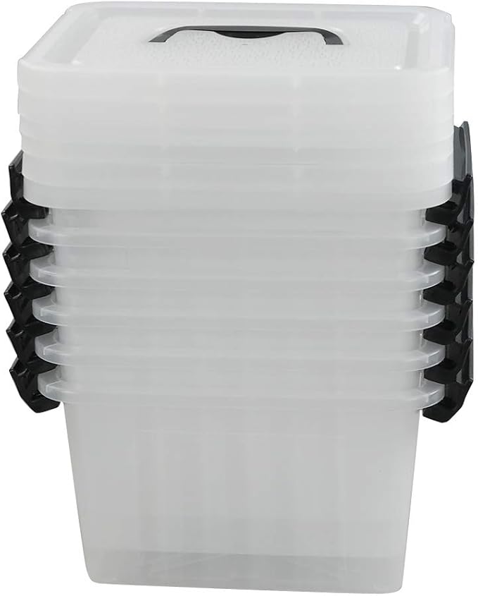Ramddy 3.5 Quart Small Plastic Storage Box with Handles 6 Packs Clear Latching Bin with Lid
