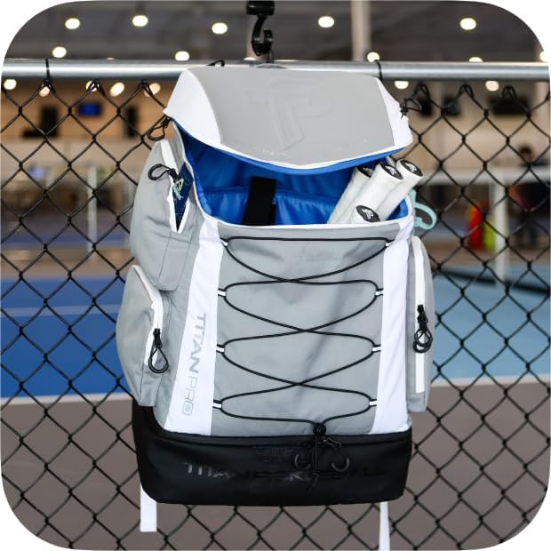 TP Titan Pickleball Backpack - Large 56L Bag for Players Fits 6 Paddles Ventilated Shoe Pocket Multiple Compartments Durable &amp Lightweight