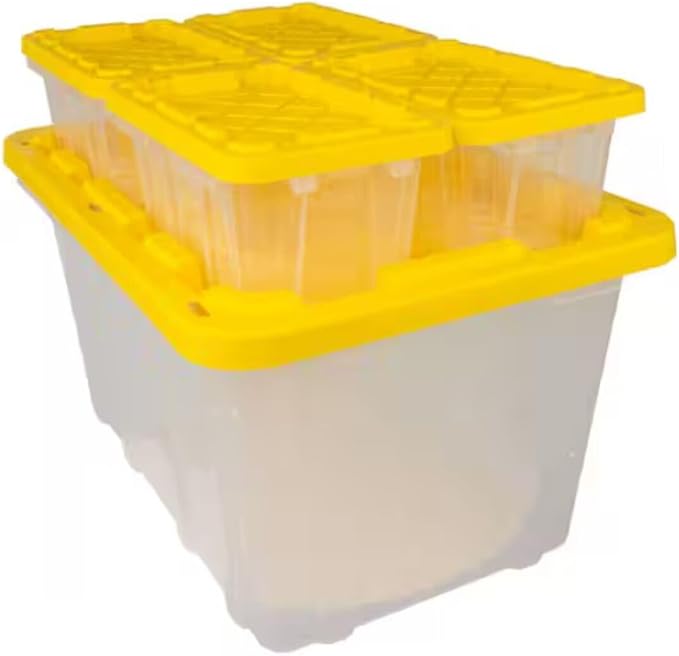 9 Gal. Tough Storage Tote in Clear with Yellow Lid