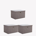 Large Collapsible Stackable Storage Bins with Lids 3 Packs – Beige Linen Fabric Closet Organizer Boxes Foldable Cube Baskets for Bedroom Office Clothes