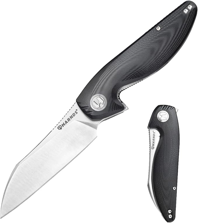 Harnds Parrot Folding Pocket Knife with Clip and Blade Lock 8.4 EDC Folding Knife with Sweatproof G10 handle and 14C28N Stainless Blade (Black)
