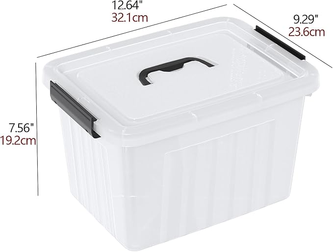 12 Quart Plastic Storage Boxes Clear Latch Storage Bins 6-Pack