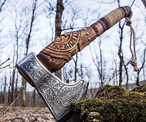 Custom Handmade Carbon Steel Viking AxeValentine's Day Gift Birthday Gift for him Leather Wrapped Handle and Leather Sheath (KH-005)