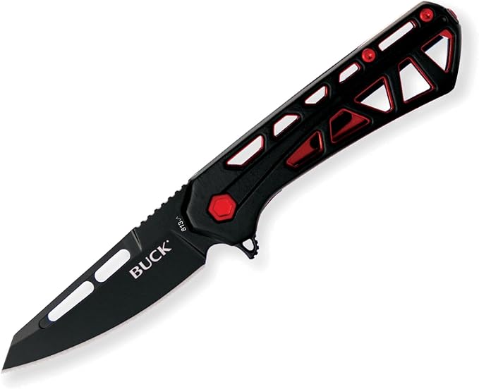 Buck Knives 813 Mini Trace Ops Folding EDC Knife 2.43” Pocket Knife Blade Aluminum Handle 7Cr17MoV Steel Tanto Folding Blade Black/Red 1.75 oz