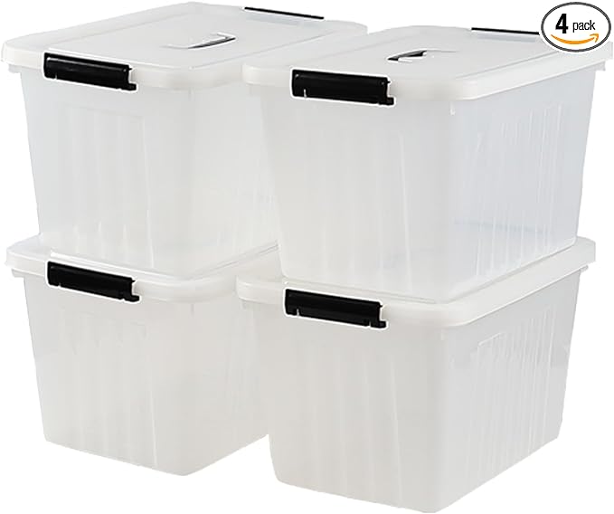 22 L Clear Storage Bin with Handle Plastic Latching Storage Box Bins 4-Pack