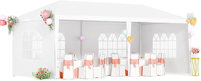 Outdoor Gazebo Canopy Wedding Party Tent Camping Shelter Commercial Instant Shelter Waterproof Tent with Removable Side Walls (10'x20' with 4 Sidewalls)