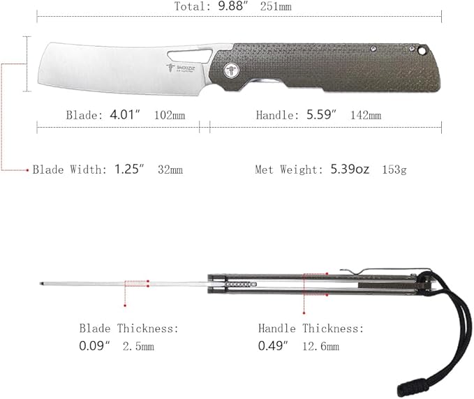 D2 Steel Pocket Knife Folding Chef Knife for ManMicarta Handle with Pocket Clip. 4.01 Camping Knife for Outdoor Cooking Fishing Hiking &amp EDC.59-60 HRC Satin Blade. XUN119A-JGMS