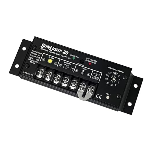 Morningstar Sunlight 20A Solar Charge Controller (SL-20L-12V) - Solar Panel Regulator for 12 Volt Batteries Lighting Ctrl Easy Setup Corrosion Resistant Terminals 5 Year WTY - Designed in The USA