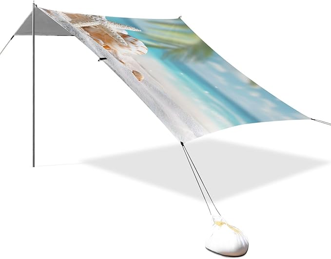 ALAZA Starfish Beach Beach Tent Sun Shelter UPF50+ Protection Beach Shade Canopy w/ 4 Sandbags for Outdoor Camping Fishing Backyard Fun Picnic 10x9 ft