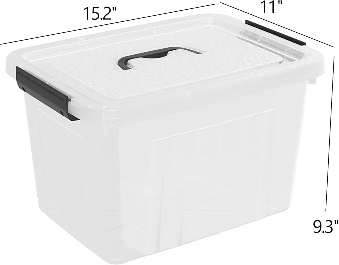 4-Pack Latching Box with Handle 20L Clear Plastic Storage Bins with Lid