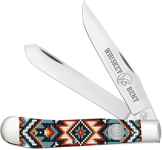 WHISKEY BENT HAT CO. Traditional Trapper Folding Pocket Knife 4.125 Closed Length 440C Stainless Steel Blades (Southwest Sand)
