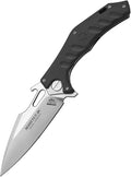 Mongoose-2C | 337-100406 | Black Gray Folding Pocket Knife by HOKC - D2 Stainless Tool Steel G10 Handle Ball Bearing Finger Flipper Wave Opener Liner Lock - Ideal for Hunting &amp EDC