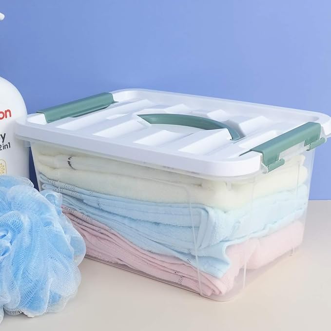 6 Pack Small Container Bins Clear Plastic Storage Boxes with Lids 11.14''L x 7.75''W x 5.67''H