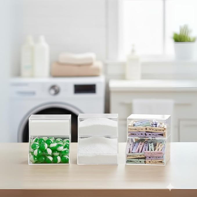 2-Compartment Acrylic Storage Container Laundry Pods and Dryer Sheet Dispenser Clear Dishwasher Pod Holder with Lid