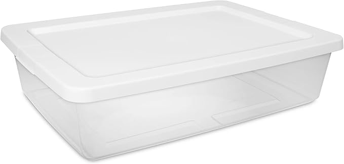 (2 pack) Small Storage Bin 28 Quart Clear Plastic Storage Container with Snap-On Lid White
