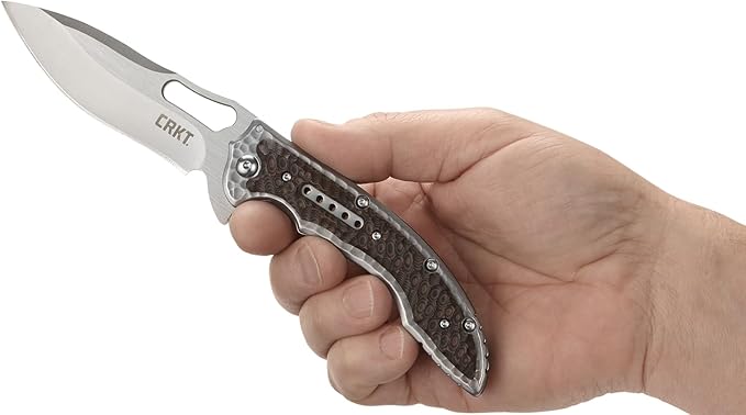 CRKT Fossil Folding Pocket Knife: Stainless Steel Plain Edge EDC Folder with Frame Lock Everyday Carry Folded Knife with Satin Blade Finish 5470 Silver brown grey