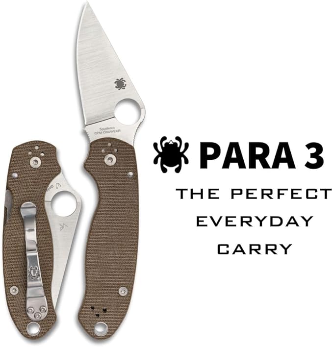 Spyderco Para 3 Lightweight Signature Knife with 2.58 Stainless Steel Blade and Durable FRN Handle - PlainEdge - C223
