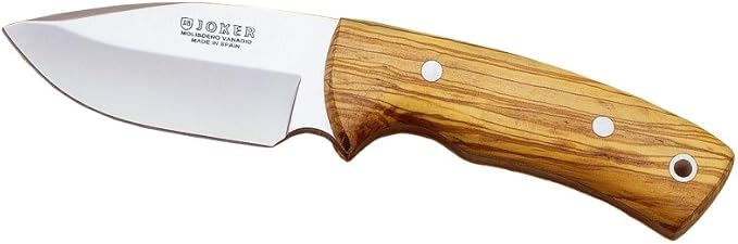 Joker Pecari skinning knife 3.34 in MOVA blade leather sheath olive wood handles 170 grams CO22 + multipurpose gift card
