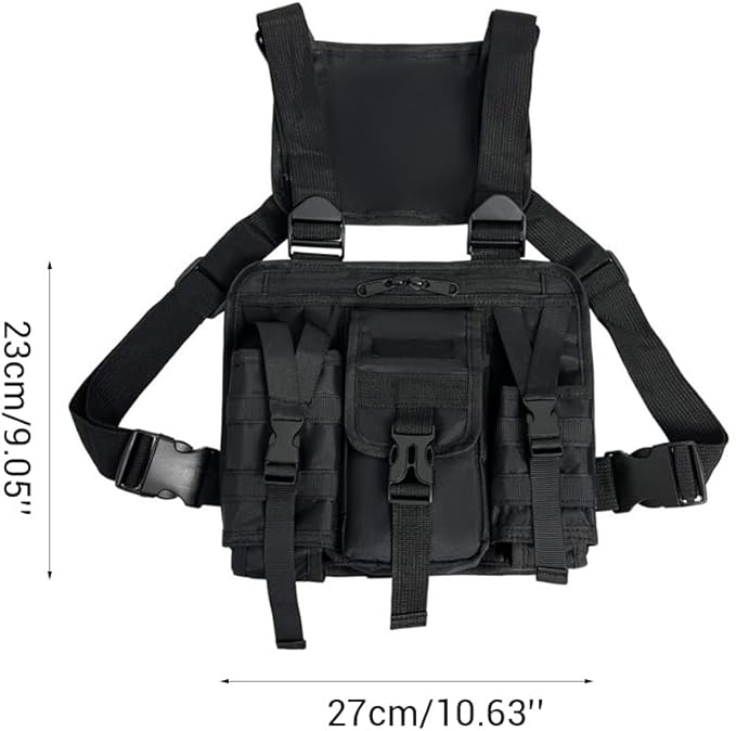 MiOYOOW Sports Chest Bag Waterproof Front Chest Bag 2-Way Zipper Chest Tactical Pack with 4 Pockets Divided Storage for Workouts Running Cycling