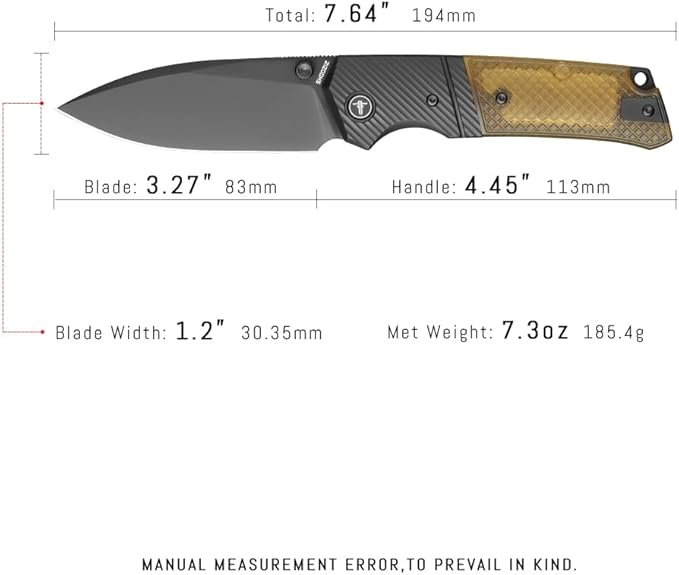 SHO0ZlZ XUN125-JUB Pocket Folding Knife for Man 3.27 14C28N Steel PVD BladeUltem Handle with Reversible Clip for Camping &amp EDC.