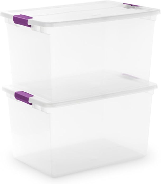 Sterilite 66 Qt ClearView Latch Storage Box Stackable Bin with Latching Lid Organize Clothes Blankets Items in Closet Clear Base and Lid 24-Pack