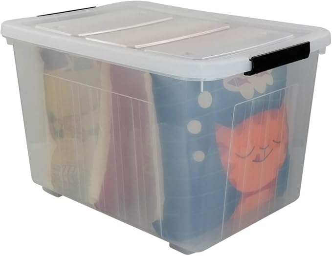 Kekow 70 L Clear Large Storage Box Plastic Latch Box with Wheels 4-Pack