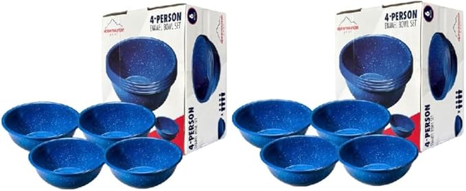 Enamelware for Camping and Backpacking - Cookware Gear Essentials for Camping and Backpacking (Made by Caddis Sports Inc.) (6 Inch Bowl (8 Pack))
