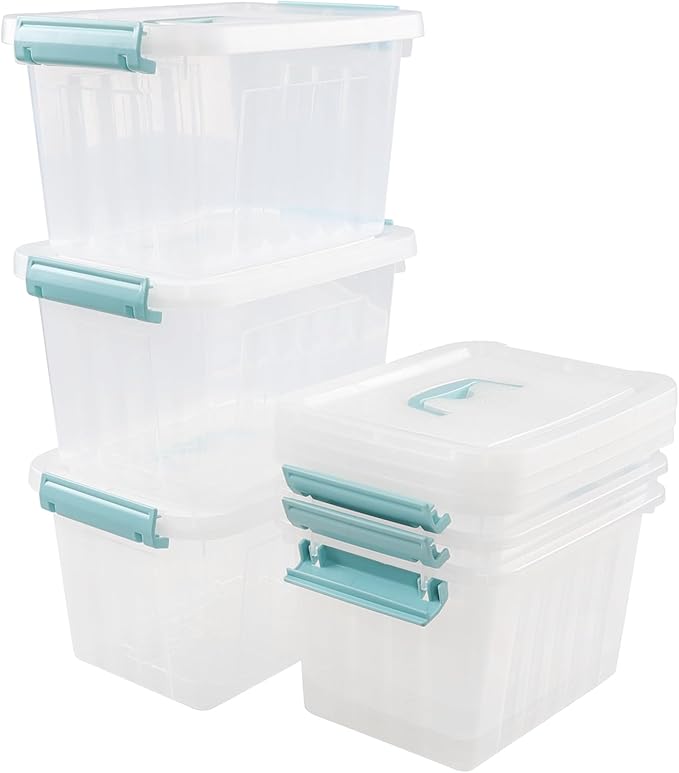 6 Quart Plastic Clear Storage Bins with Lids Small Clear Latch Storage Boxes with Handles 6-Pack