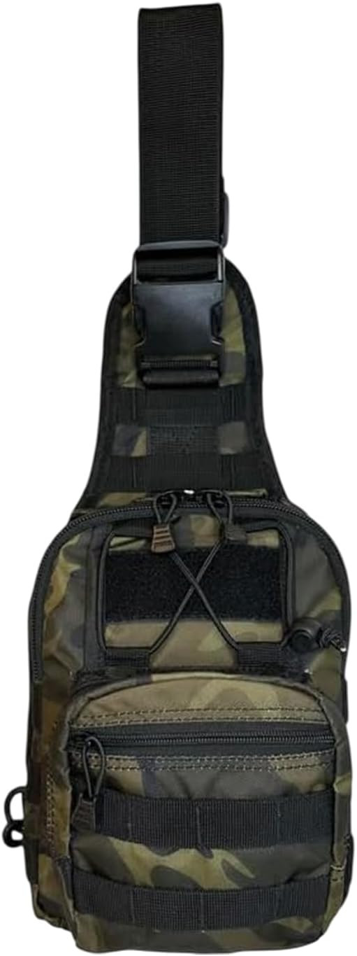 Camo Tactical Sling Bag/Backpack - 1000 Denier Cordura Polyester Crossbody Bag with Comfortable Satchel Inner Pockets Outer Compartment Zip Closure &amp Padded Handle - Chest Bag Use for Multipurp