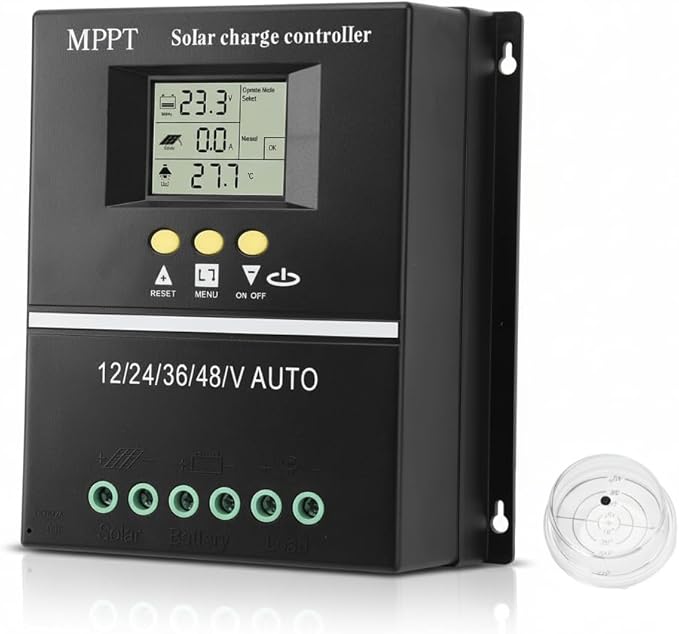 MPPT Solar Controller 12V/24V/36V/48V Auto60A 80A 100A 200ALCD Display7 Working Modes Multifunctional Max100V Input Dual USB 5V Charging Ports Battery with Seal Gel Flooded LifePO4
