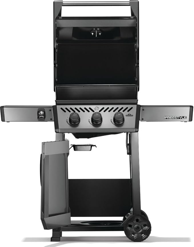 Napoleon Freestyle 365 Propane Gas Outdoor Grill Graphite Grey – 3-Burner BBQ with Porcelain Coated Cast Iron Iconic WAVE™ Cooking Grids