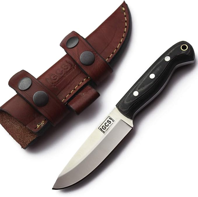 GCS Custom Handmade Black &amp White G10 Handle D2 Tool Steel Survival Tactical Hunting Fixed Blade Knife with Brown Leather Right or Left Hand Horizontal Fixed Blade Knife Sheath GCS229