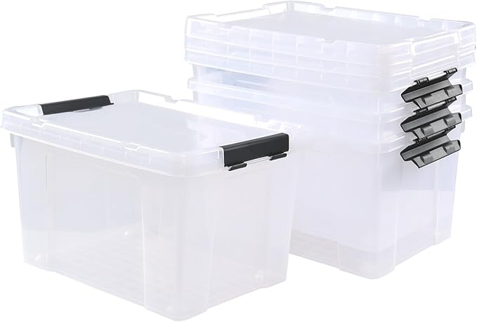 4 Pack 22 L Clear Plastic Storage Box with Wheels Latch Storage Bin with Lid