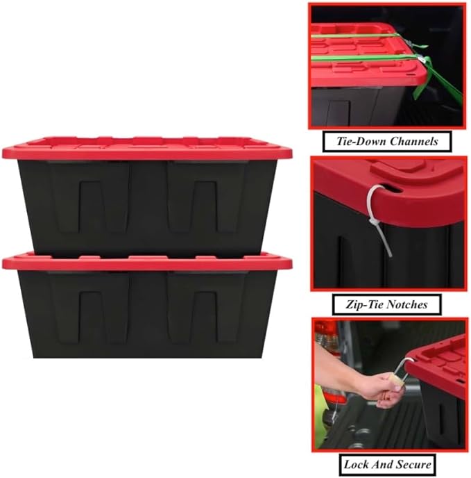 2 PCS 40 Gallon Snap Lid Plastic Storage Bin Storage Container Storage Box Stackable Design Tough Recycle Plastic Construction Lockable With Holes For Zip Ties Or Padlocks