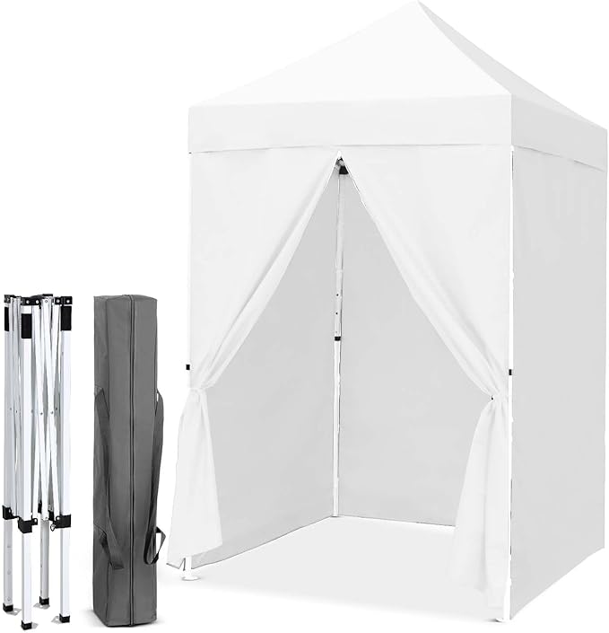 EAGLE PEAK 5x5 Instant Canopy with 4-Side Wall Panels Small Pop up Portable Canopy Tent with Carry Bag Light Weight Sun Shelter for Sports Camping and Beach White