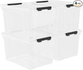 Sandmovie 4 Packs 50 Quart Large Plastic Clear Storage Box with Wheels Clear Totes for Storage with Lids