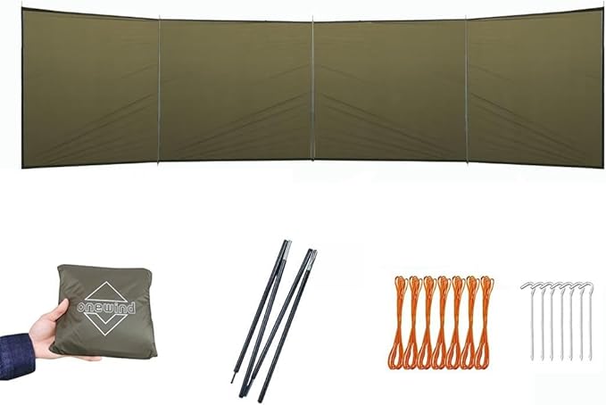 Onewind Camping Windbreak Versatile Wind Blocker Light Water Proof Silnylon Camping Windscreen Outdoor Windshield for Winter Hiking Beach Backpacking and Picnic 19.7*55Poles Included