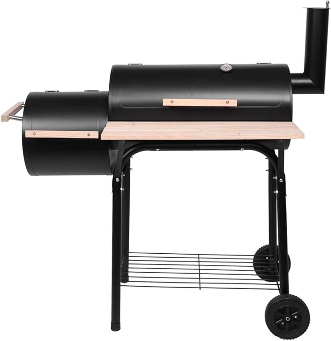 BBQ Charcoal GrillOutdoor Patio Barbecue Cooker with Offset SmokerTray &amp WheelsBarrel BBQ Grill for Outdoor Balcony PicnicsParty and Camping