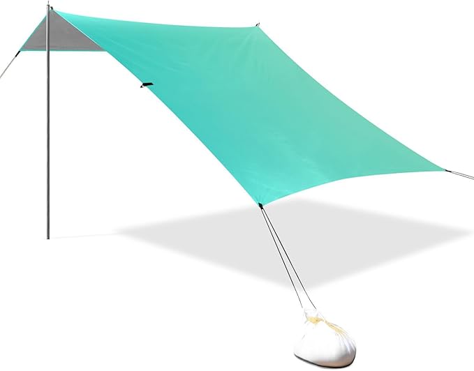 Turquoise Gradient Beach Cabana UPF50+ Protection Water-Resistant Sun Shelter with Sandbags and Shovel for Family Trips Picnics &amp Camping