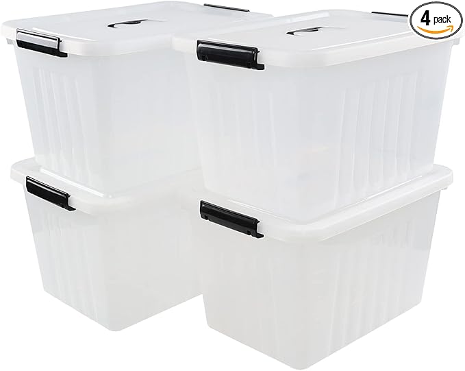 20 L Plastic Storage Bins with Latching Lids Stackable Storage Containers for Garage Closet Kitchen 4 Packs