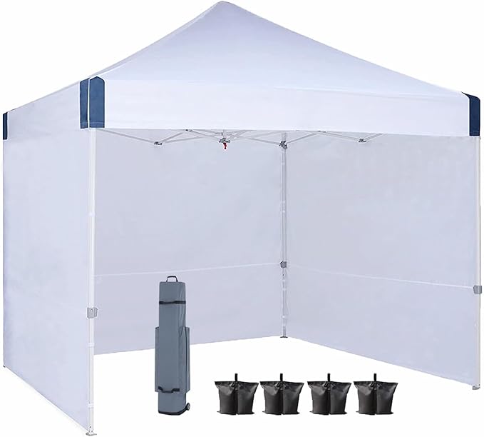 10x10 Pop Up Canopy Tent with Sidewalls Heavy Duty Commercial Instant Tent with Sand Bags for Deck Party Camping Backyard Playground White