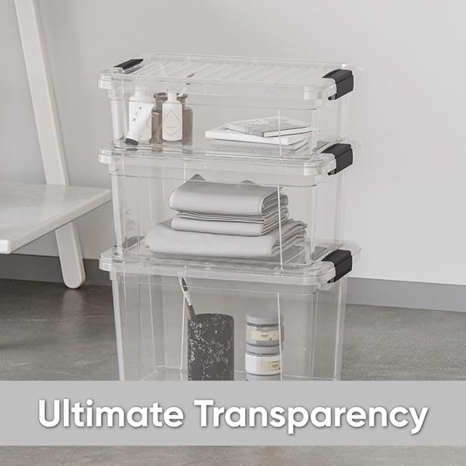 Superio Clear Storage Bins with Lids X-Deep (4 Pack) Small Organizer Box for Home Kitchen Garage- Store Food Supplies and Hair Accessories (2.5 4.75 8.7 14.25 Qt)