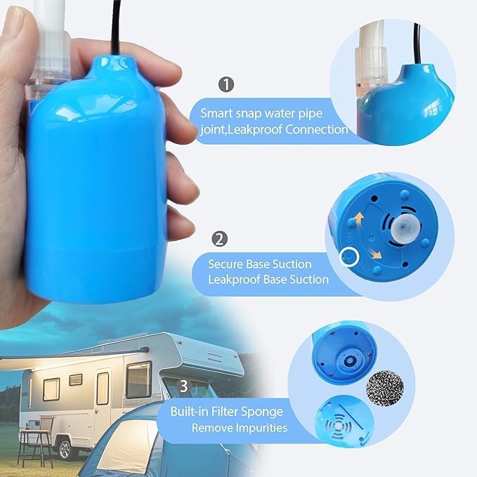 Portable 12V High Pressure Camp Shower Pump Compatible with Car Lighter Plug&ampPD Fast Charging Portable Power Banks by USB-COutdoor Shower for Camping