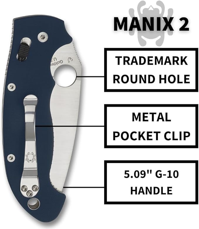 Spyderco Manix 2 XL Folding Pocket Knife with 3.8 CPM SPY27 Steel Blade and G-10 Handle - EDC Knife for Men and Women Perfect for Hunting Tactical Camping Survival - PlainEdge - C95GPCBL2