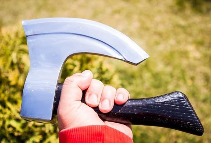 AXE015AM FS Crafts 9.00 Custom Handmade Viking Axe Fist Axe (Palm-Sized) Hand Forged Carbon Steel Hunting Axe Hatchet with Leather Sheath Ragnar Black Handle Outdoors Fishing Camping Knife
