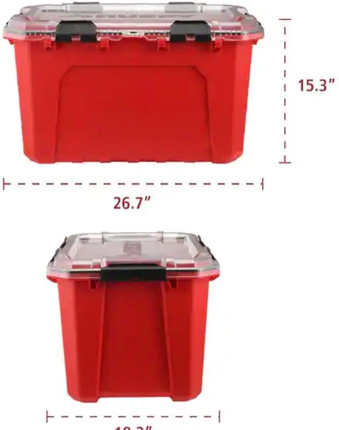 Professional Heavy Duty Waterproof Stackable Plastic Storage Container with Hinged Lid Red Rectangular (20 Gal)