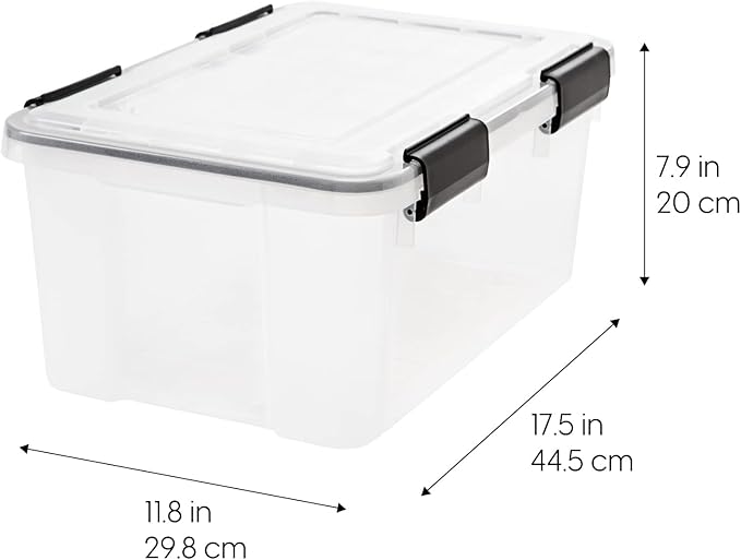 IRIS USA WeatherPro 19 Qt Storage Bins with Lids 6 Pack BPA-Free Plastic Gasket Box with Tight Latch and Seal Stackable Nestable Tote Tub - Clear/Black